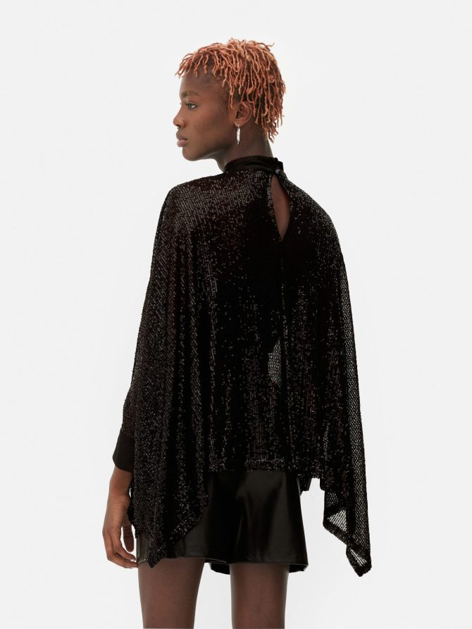 Sheer Sequin Handkerchief Hem Cape - Image 4