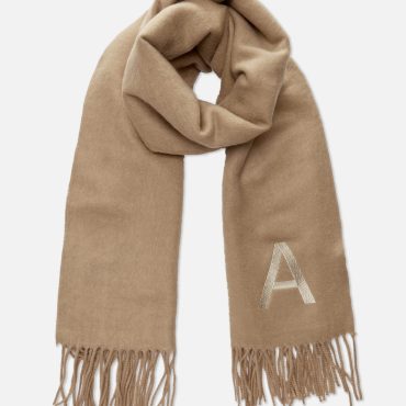Embroidered Initial Fringed Scarf