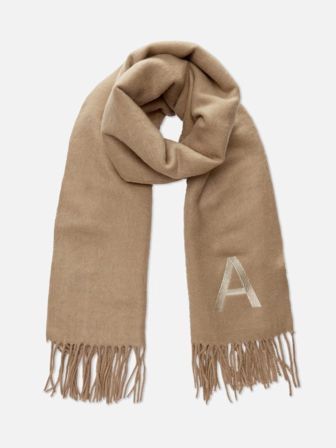 Embroidered Initial Fringed Scarf