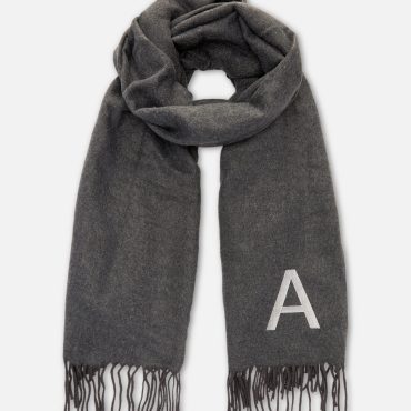 Embroidered Initial Fringed Scarf