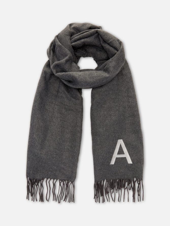 Embroidered Initial Fringed Scarf