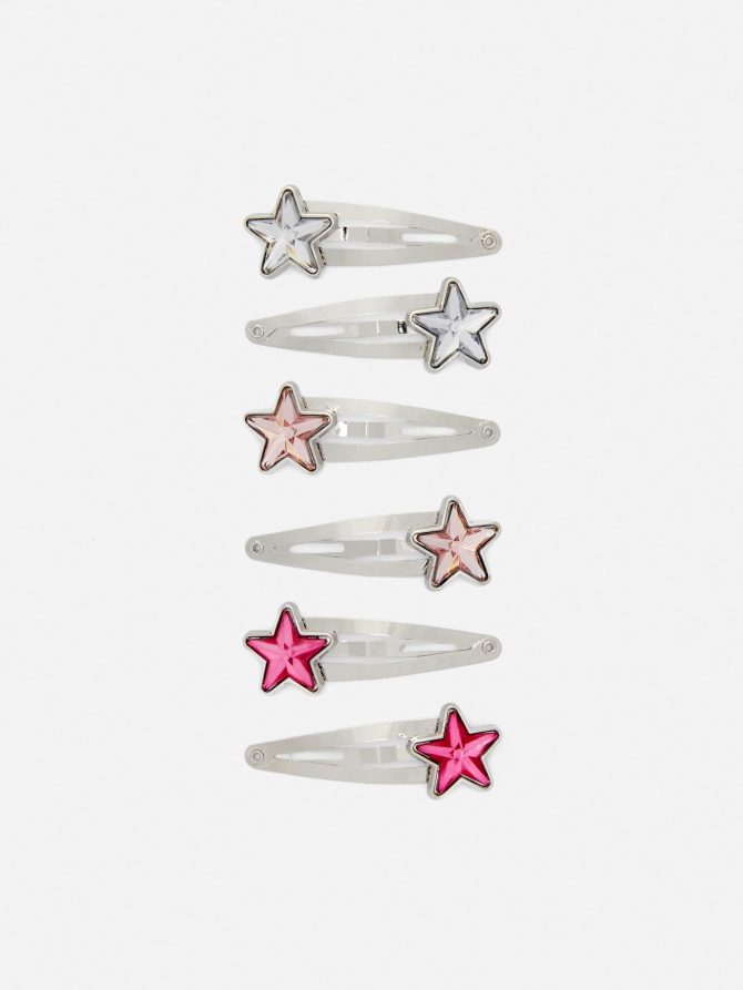 6-Pack Star Gemstone Snap Hair Clips