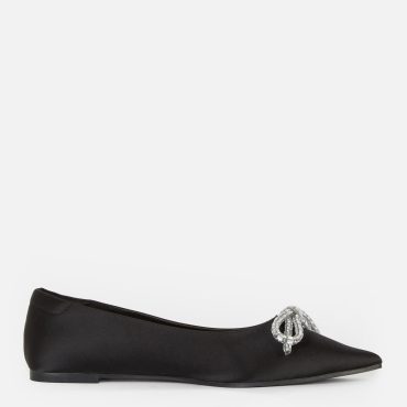 Bow Detail Pointed Satin Ballerinas