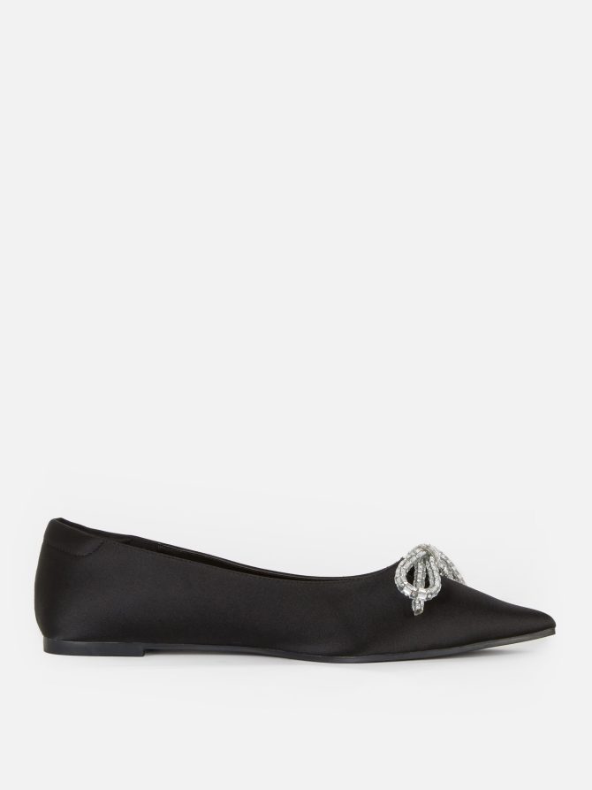 Bow Detail Pointed Satin Ballerinas