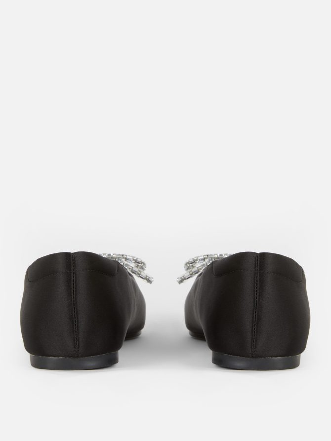Bow Detail Pointed Satin Ballerinas - Image 3