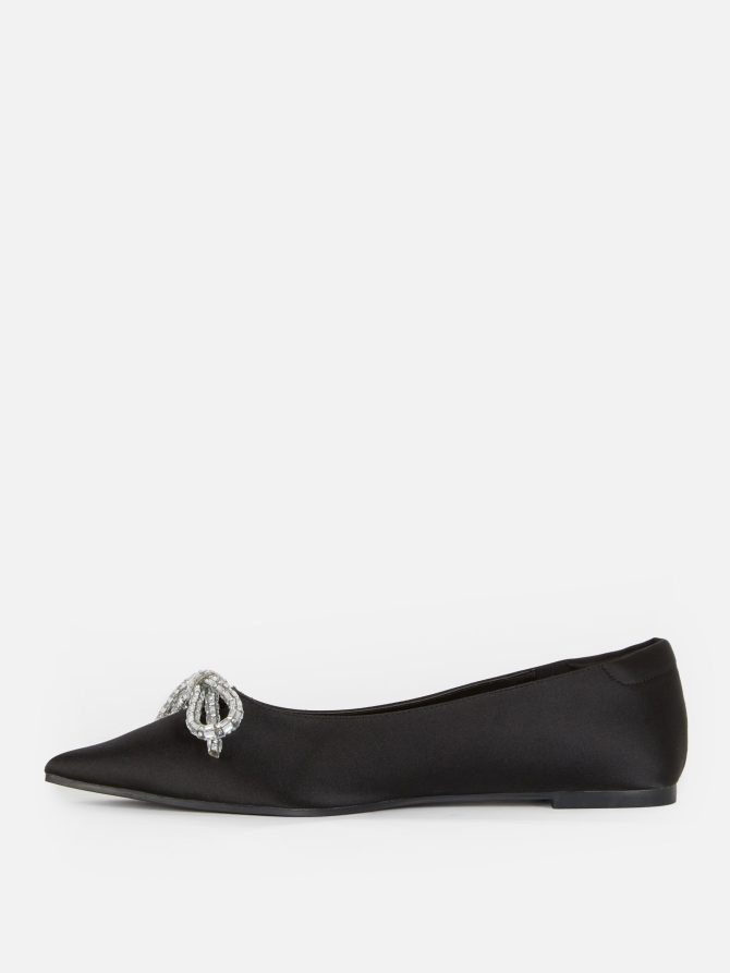 Bow Detail Pointed Satin Ballerinas - Image 4