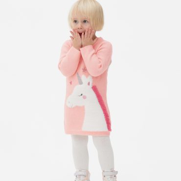 Unicorn Knit Dress and Tights Set