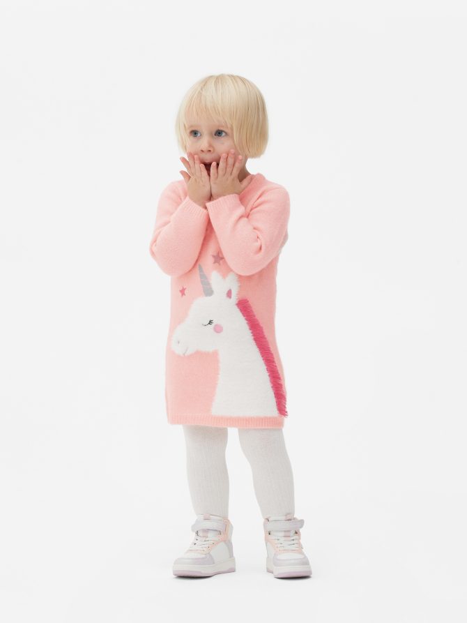 Unicorn Knit Dress and Tights Set