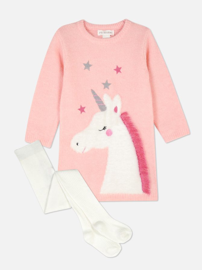 Unicorn Knit Dress and Tights Set - Image 3