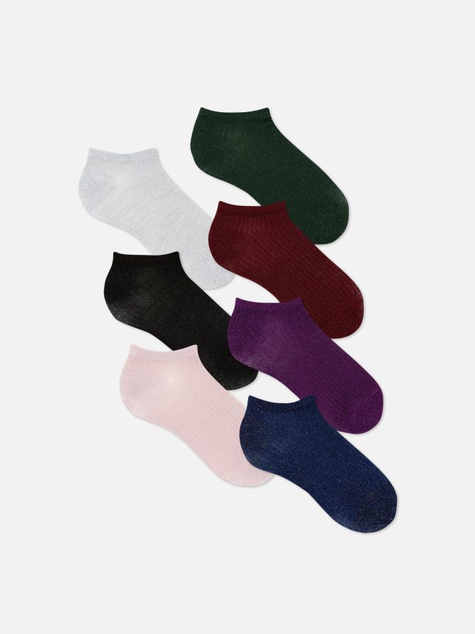 7-Pack Ribbed Shimmer Sneaker Socks