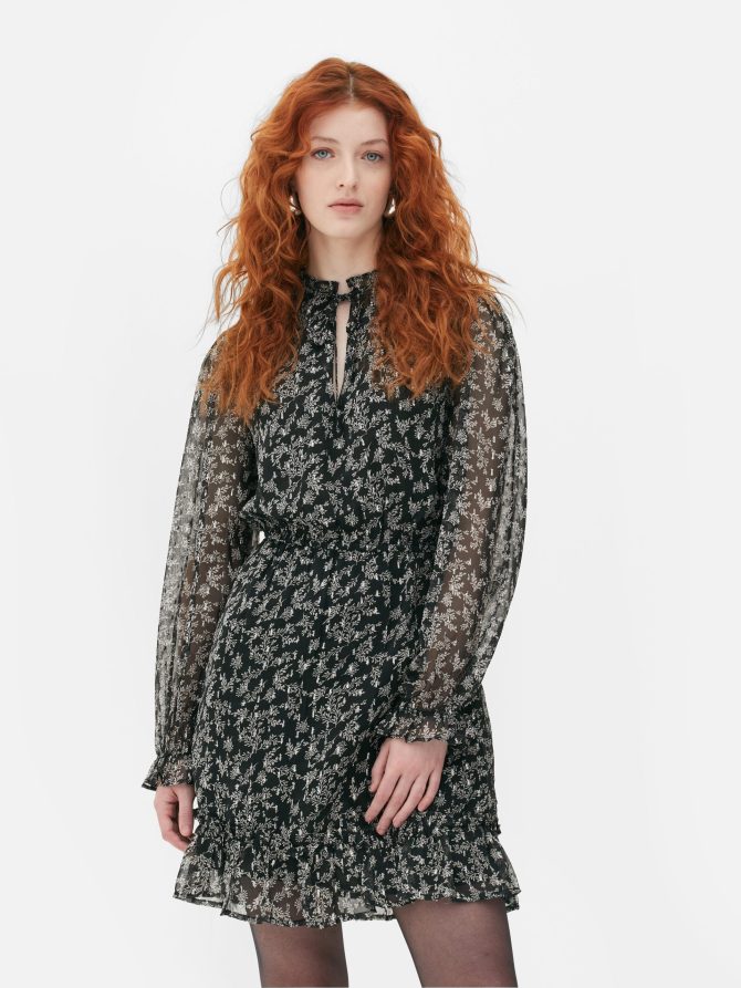 Chiffon Long Sleeve Mini Dress - Image 2