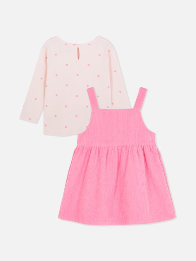 T-Shirt, Tights and Corduroy Dress Set - Image 2