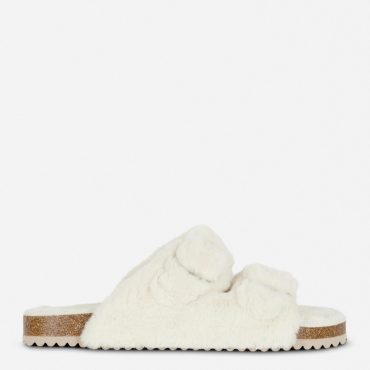 Faux Fur Two Strap Slippers