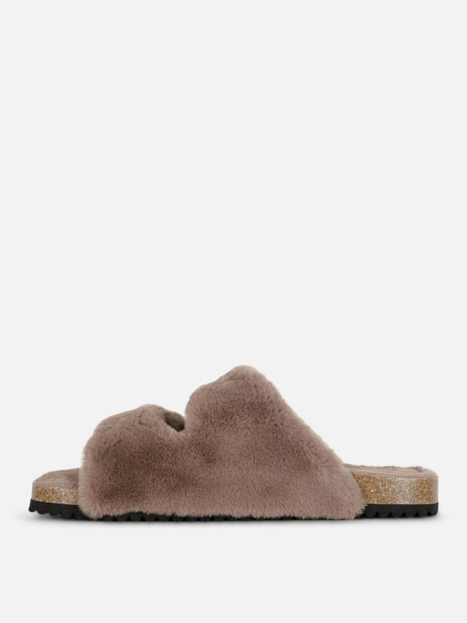 Faux Fur Two Strap Slippers - Image 4