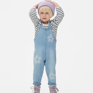 Striped Top and Denim Overalls Set