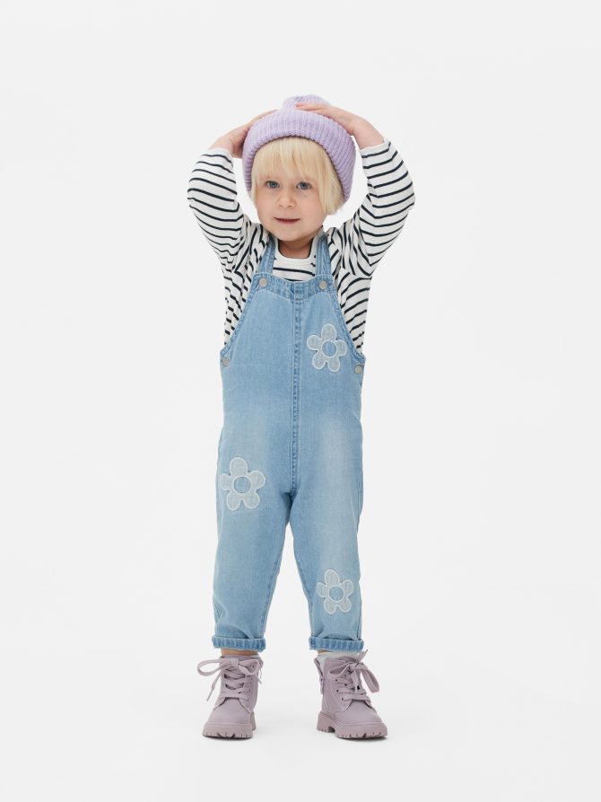 Striped Top and Denim Overalls Set