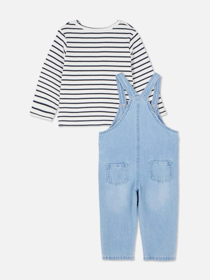 Striped Top and Denim Overalls Set - Image 3