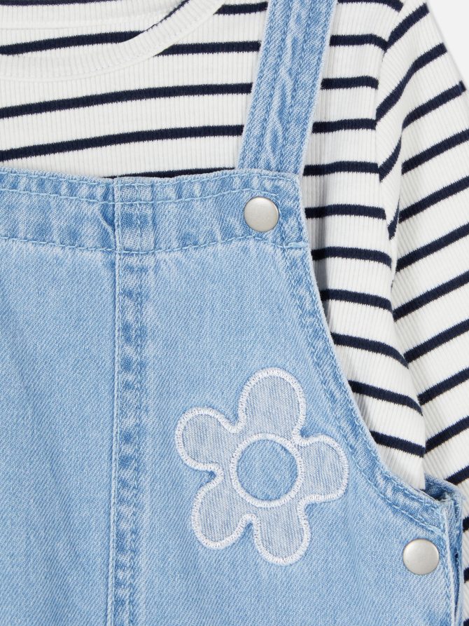 Striped Top and Denim Overalls Set - Image 4