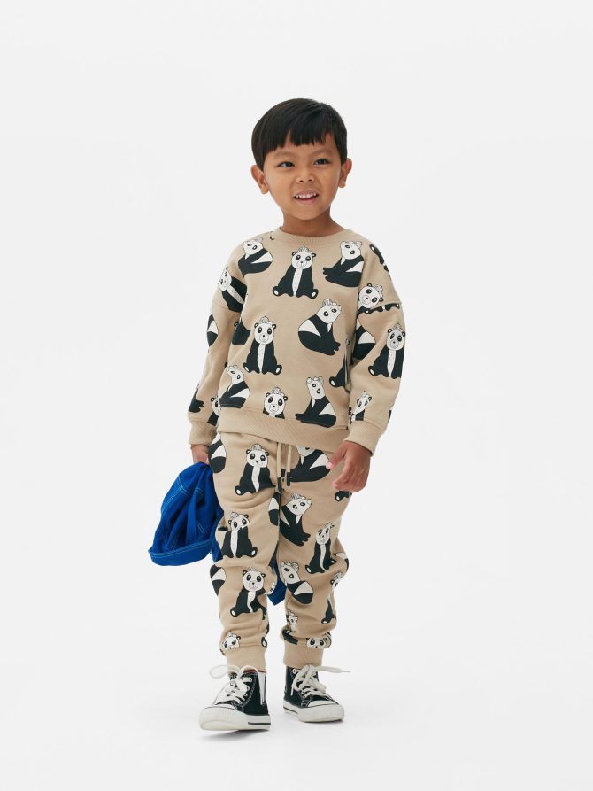Panda Print Sweatshirt and Joggers Set