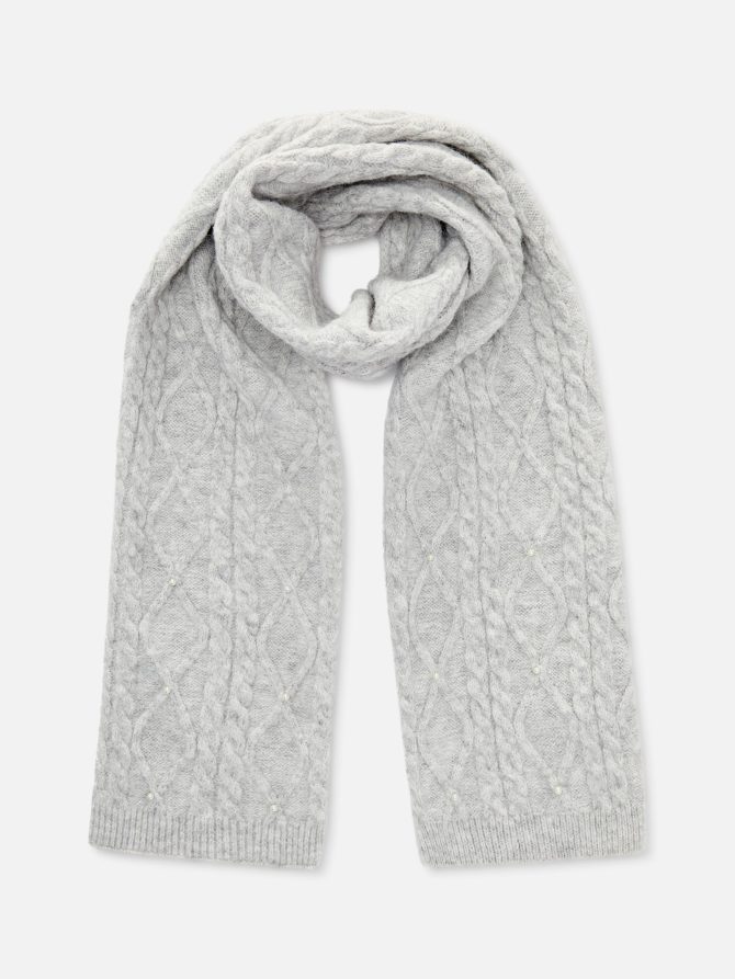 Faux Pearl Cable Knit Beanie