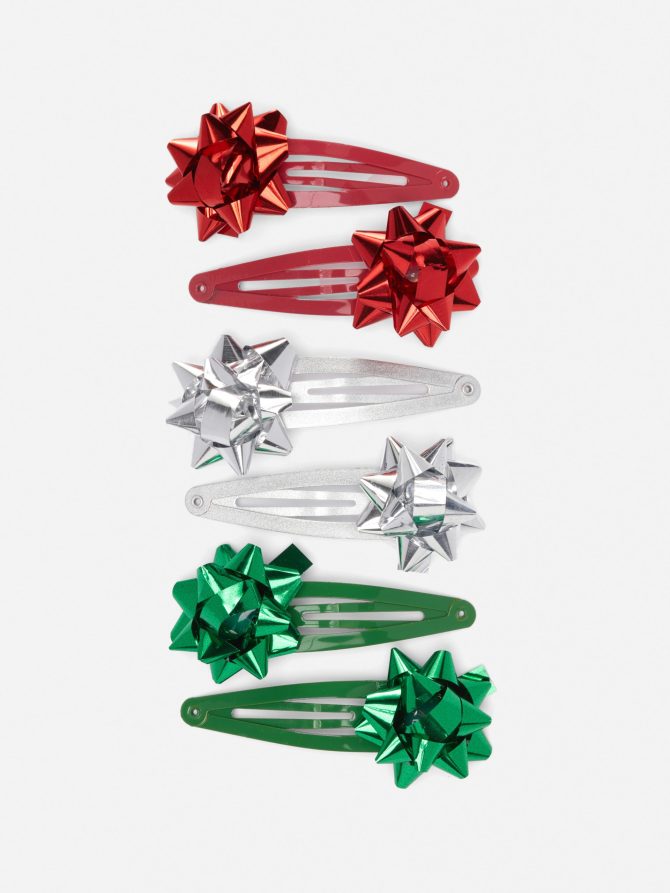 6-Pack Christmas Gift Ribbon Hair Clips