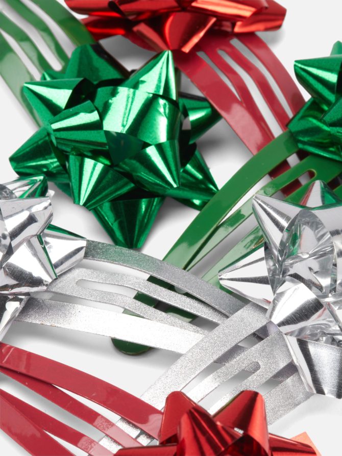 6-Pack Christmas Gift Ribbon Hair Clips - Image 2