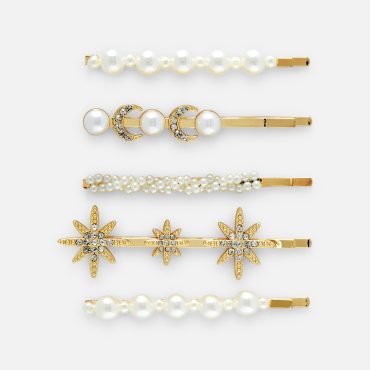 5-Pack Pearl and Rhinestone Hair Grips
