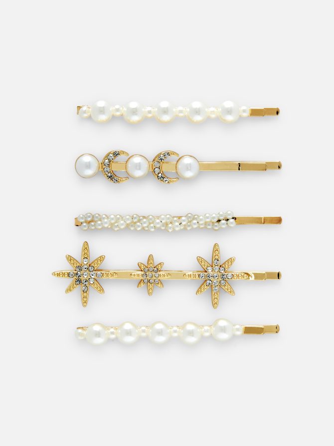 5-Pack Pearl and Rhinestone Hair Grips