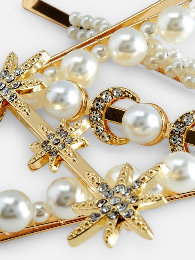 5-Pack Pearl and Rhinestone Hair Grips - Image 2