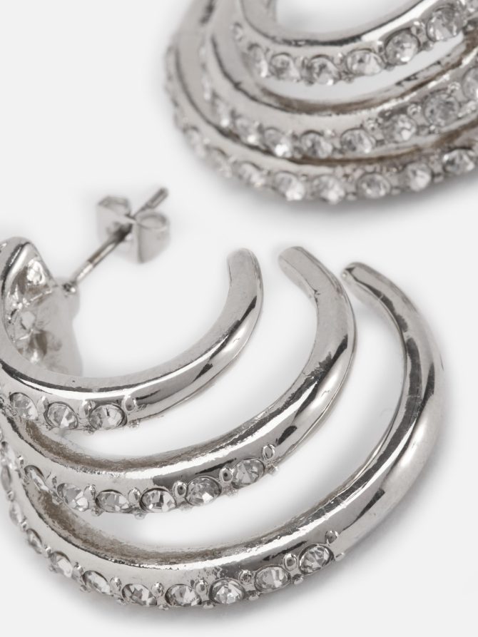 Rhinestone Triple Hoop Earrings - Image 2