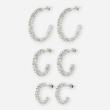 3-Pack Diamante Hoop Earrings