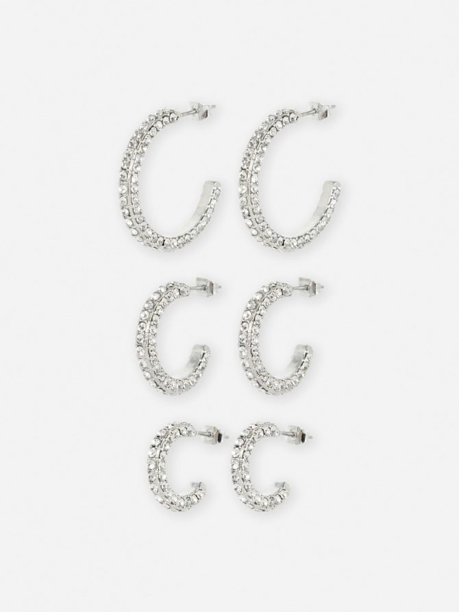 3-Pack Diamante Hoop Earrings