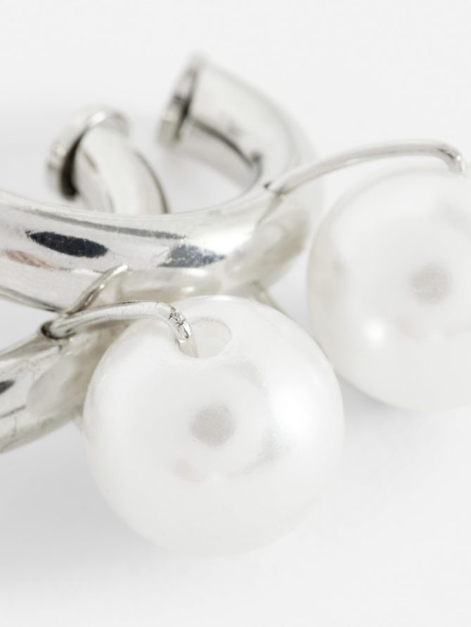 Pearl Pendant Hoop Earrings - Image 2