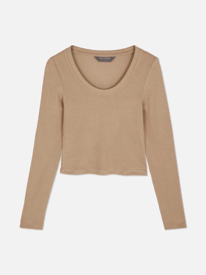 Scoop Neck Long Sleeve Crop Top - Image 5