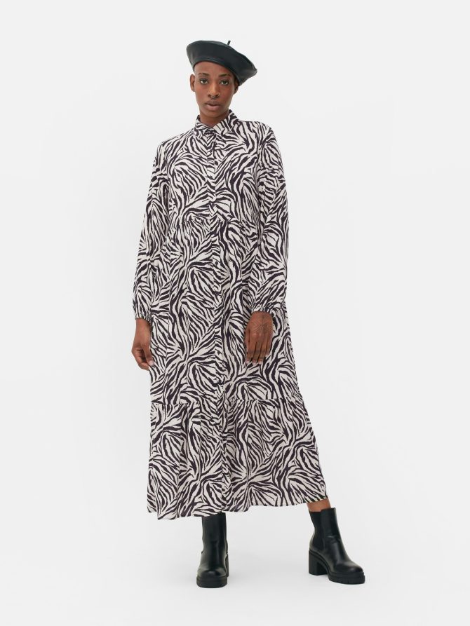 Button Down Long Sleeve Smock Dress