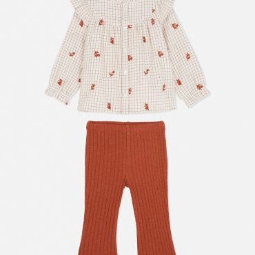 Floral Blouse and Flared Leggings Set