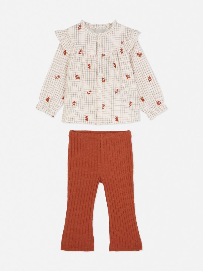 Floral Blouse and Flared Leggings Set