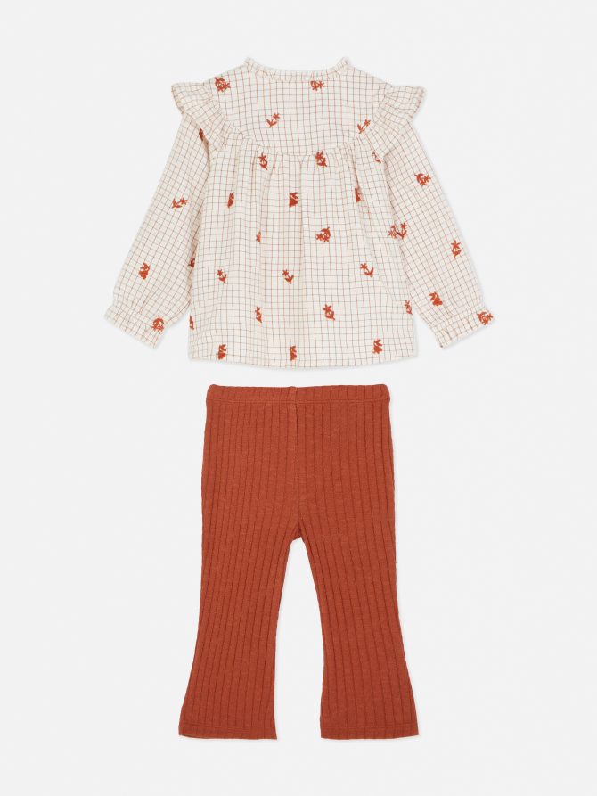 Floral Blouse and Flared Leggings Set - Image 2