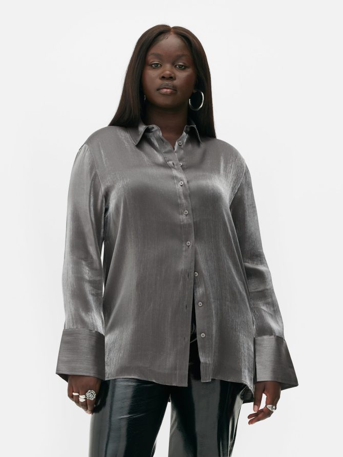 Rita Ora Collared Satin Shirt