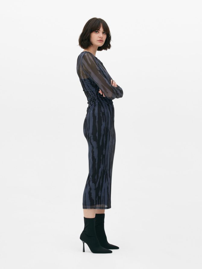 Ruched Side Mesh Midi Dress - Image 2