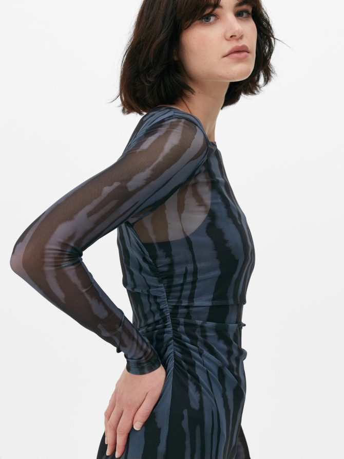 Ruched Side Mesh Midi Dress - Image 3