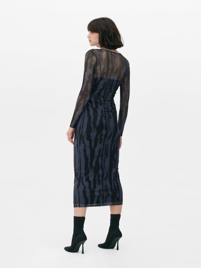 Ruched Side Mesh Midi Dress - Image 4