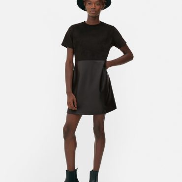 Faux Leather Contrast Mini Dress