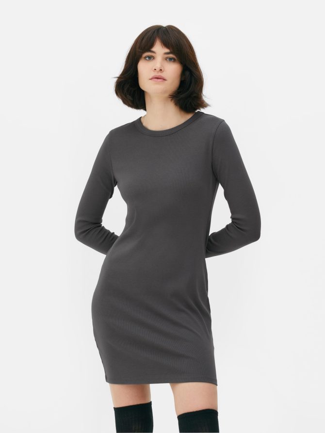 Ribbed Long Sleeve Mini Dress - Image 2