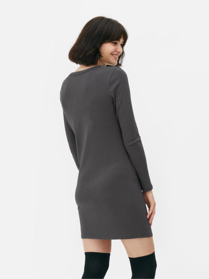Ribbed Long Sleeve Mini Dress - Image 4