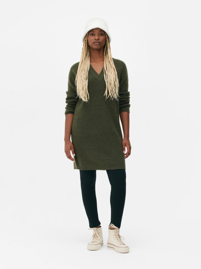 V-Neck Sweater Dress
