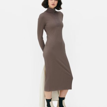 Zip Collar Midi Dress