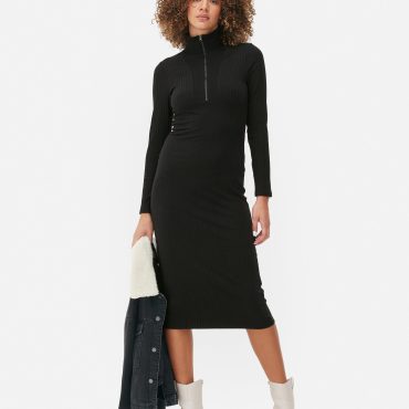 Zip Collar Midi Dress