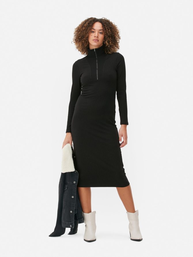 Zip Collar Midi Dress