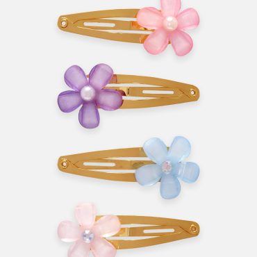 4-Pack Flower Gem Snap Hair Clips